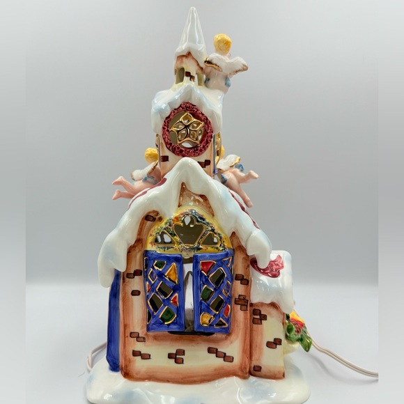 Grandeur Noel Vintage Lighted Ceramic Christmas Holiday Angels House 12” x7” x7” - Picture 9 of 10